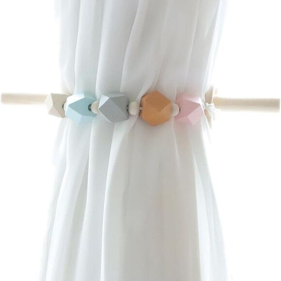 Bohemian Wood Bead Jute Cord Curtain Tiebacks, Set of 2, NWOT - Picture 2 of 4